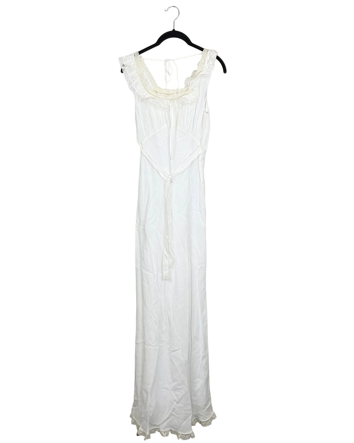 Pure White Lace Trim Tie-Back Dress - Size 0/2