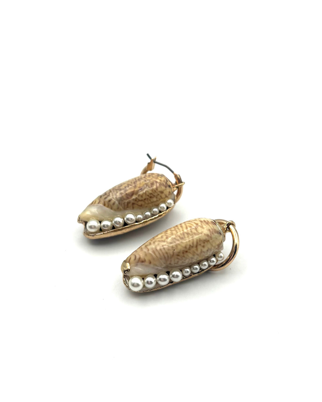 Gold Shell & Pearl Hoop Earrings