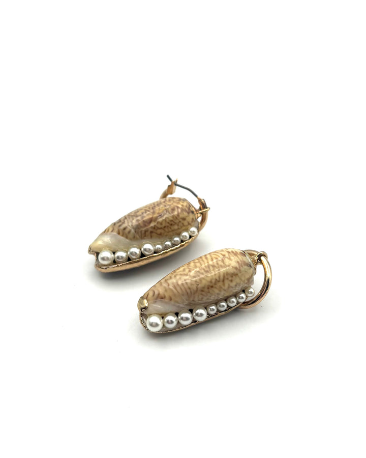 Gold Shell & Pearl Hoop Earrings