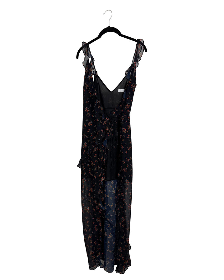Navy Floral Wrap Dress - Size 00/0 and Size 2/4
