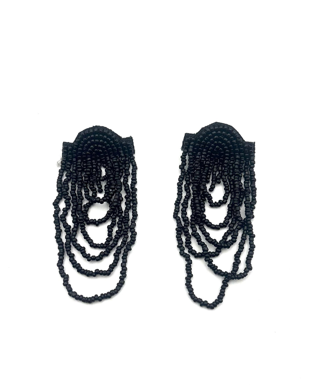 Black Beaded Fringe Earrings