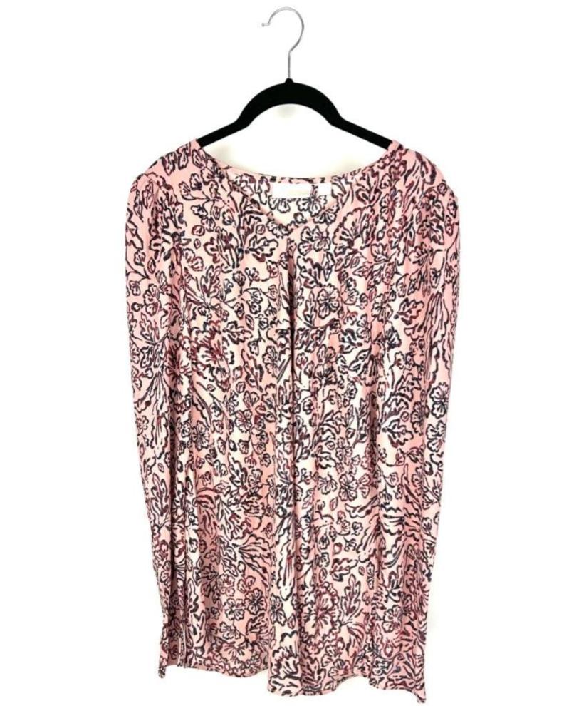 Pink Floral Long Sleeve Blouse - Size 10-12