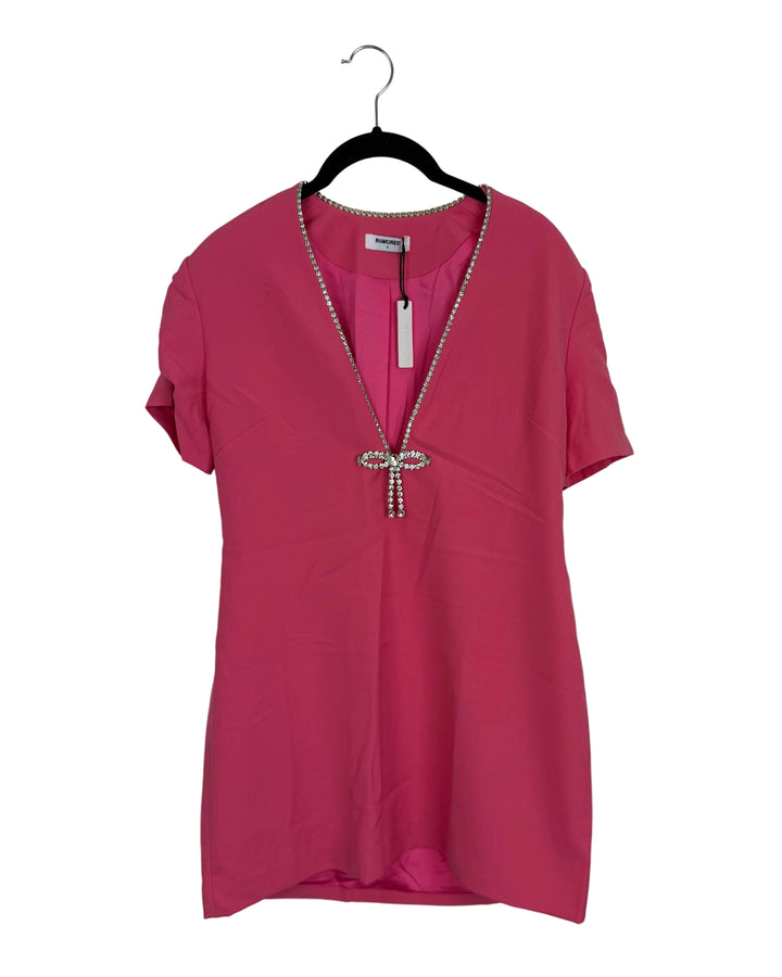 Bright Pink Rhinestone Bow Dress - Size 0/2, and Size 2/4