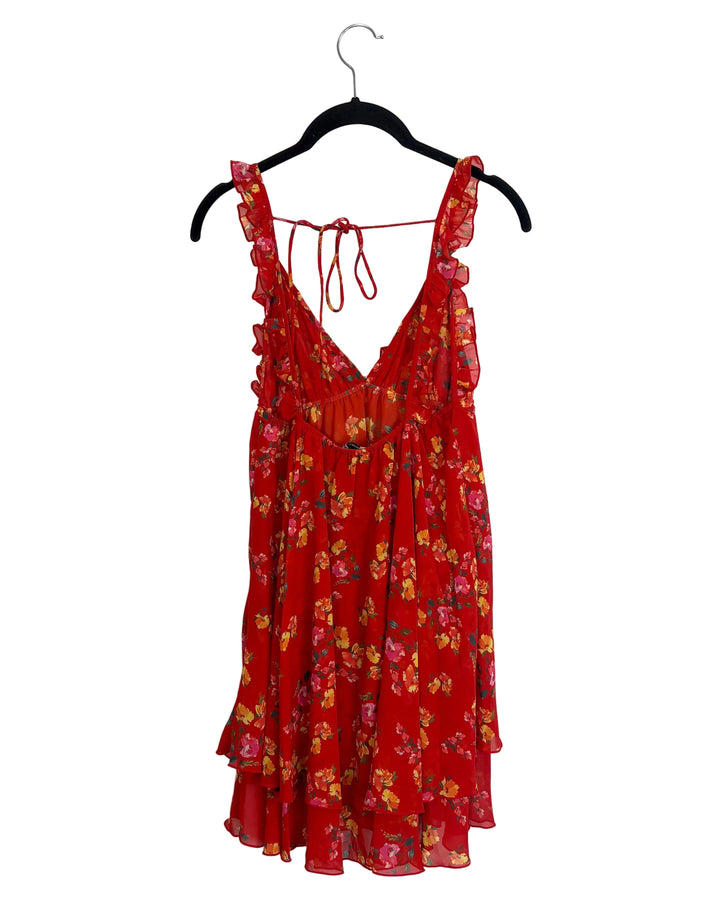 Red Floral Ruffle Dress - Size 0/2 and 2/4