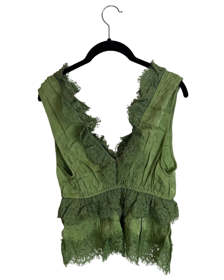 Sage Green Lace Ruffle Tank Top - Size 4/6