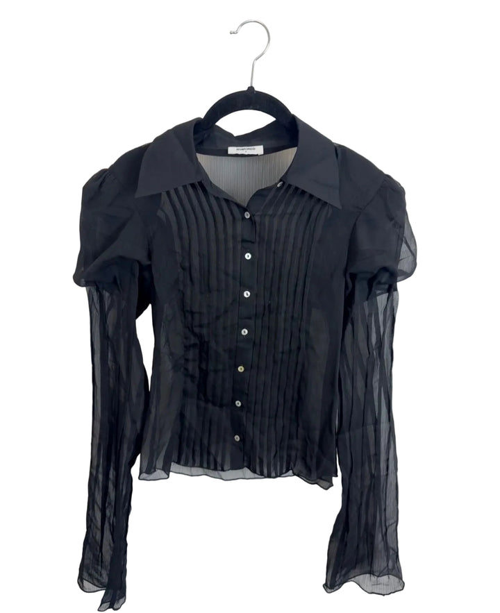 Black Sheer Puff Sleeve Top - Size 0/2 and 2/4