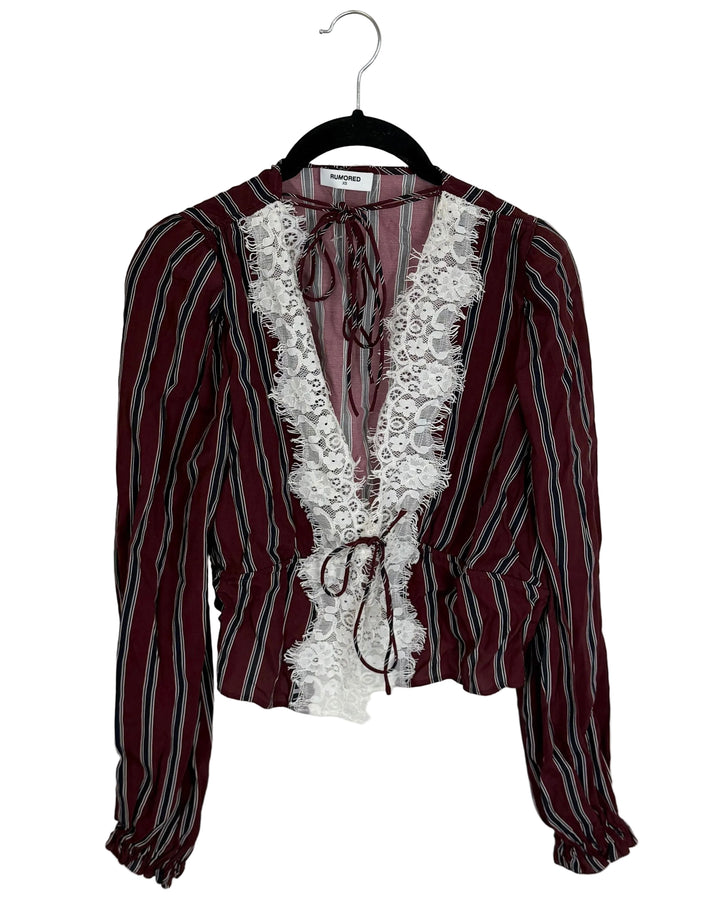Burgundy and Navy Long Sleeve Top - Size 2/4