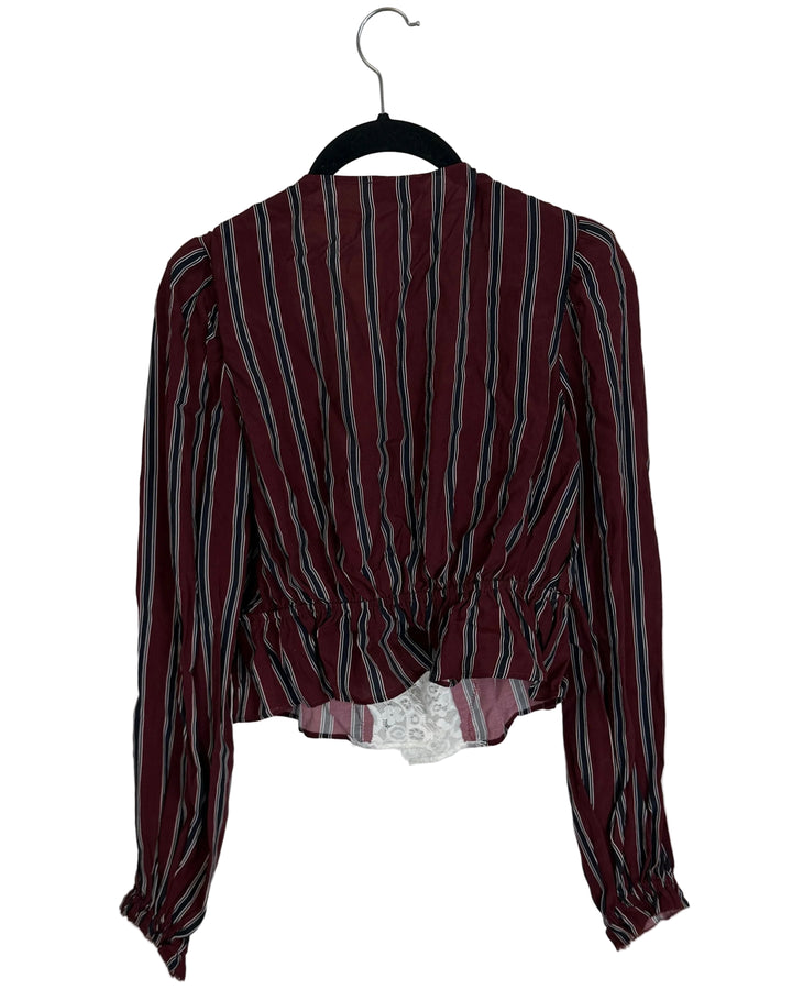 Burgundy and Navy Long Sleeve Top - Size 2/4