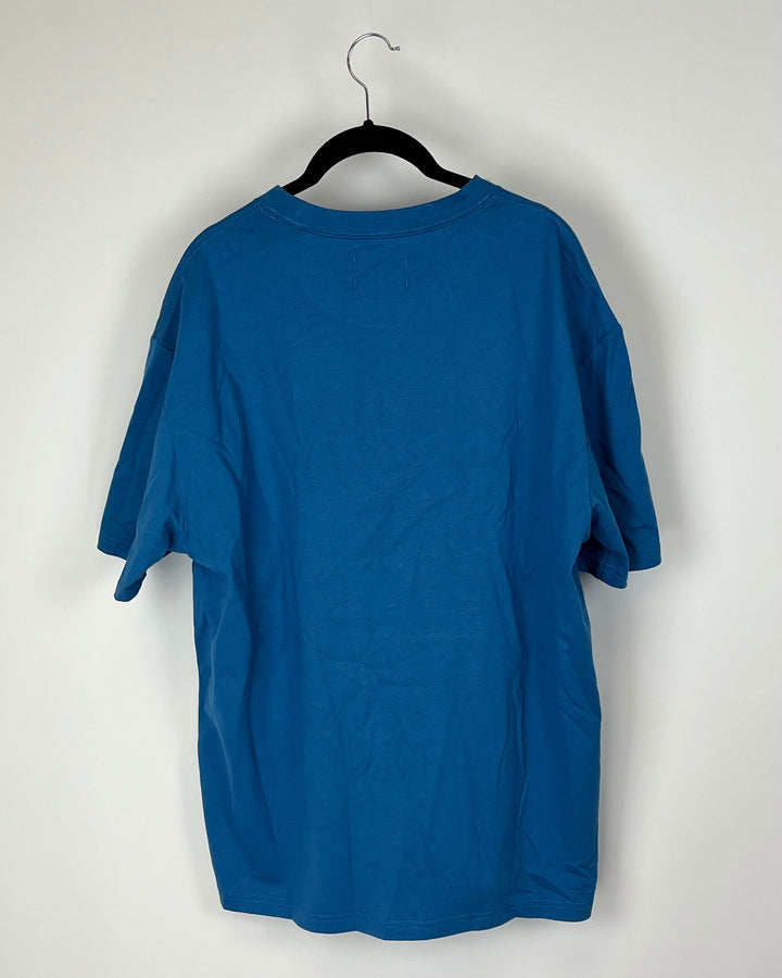 MENS Blue T-Shirt with Orange Calvin Klein Detailing - Medium