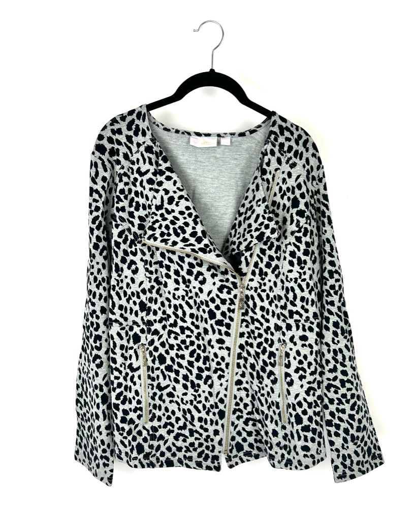 Gray Animal Print Zip Up Top - Size 14-16