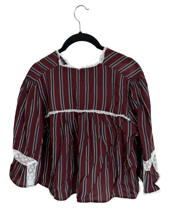 White Lace and Striped Top - Size 2/4