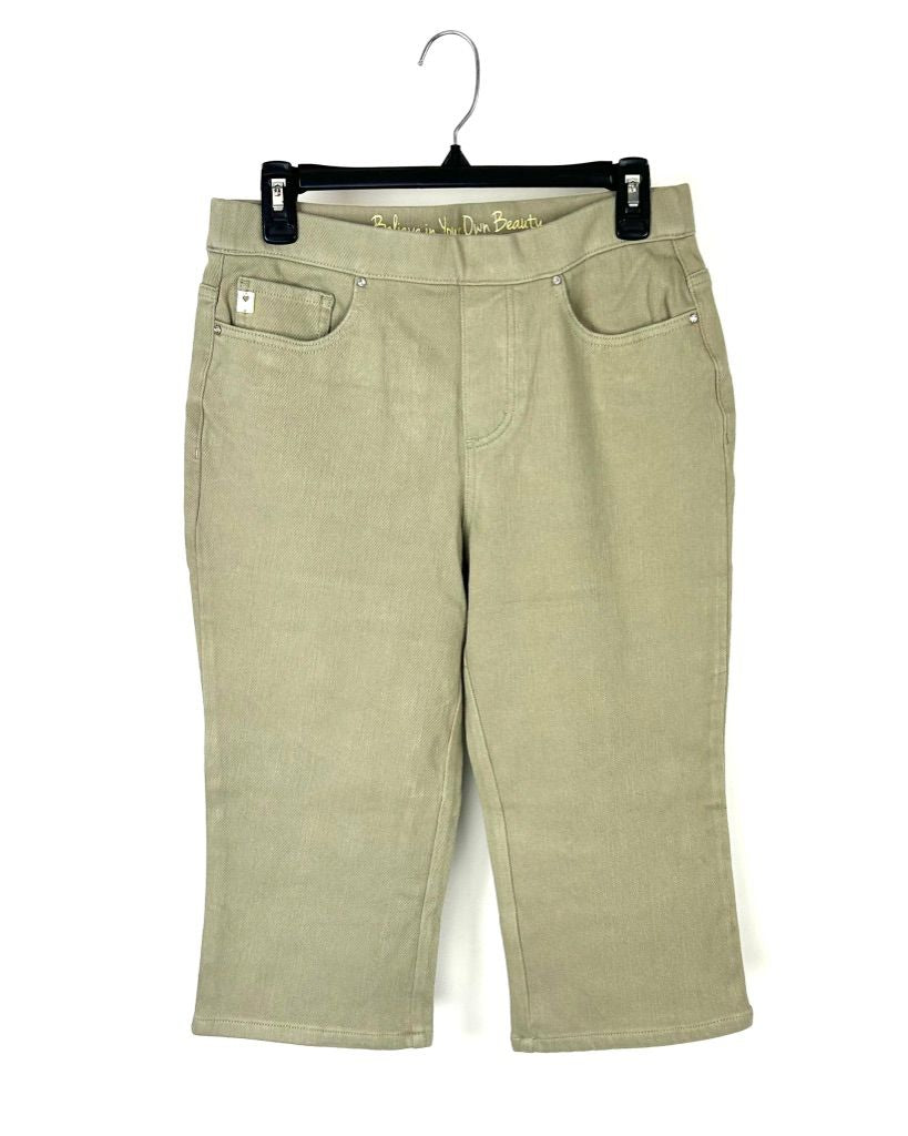Cropped Khaki Pants with Rhinestone Detailing - Size 6 and 12