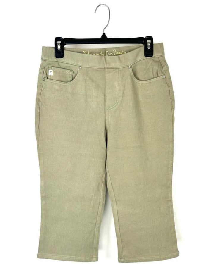 Cropped Khaki Pants with Rhinestone Detailing - Size 6 and 12