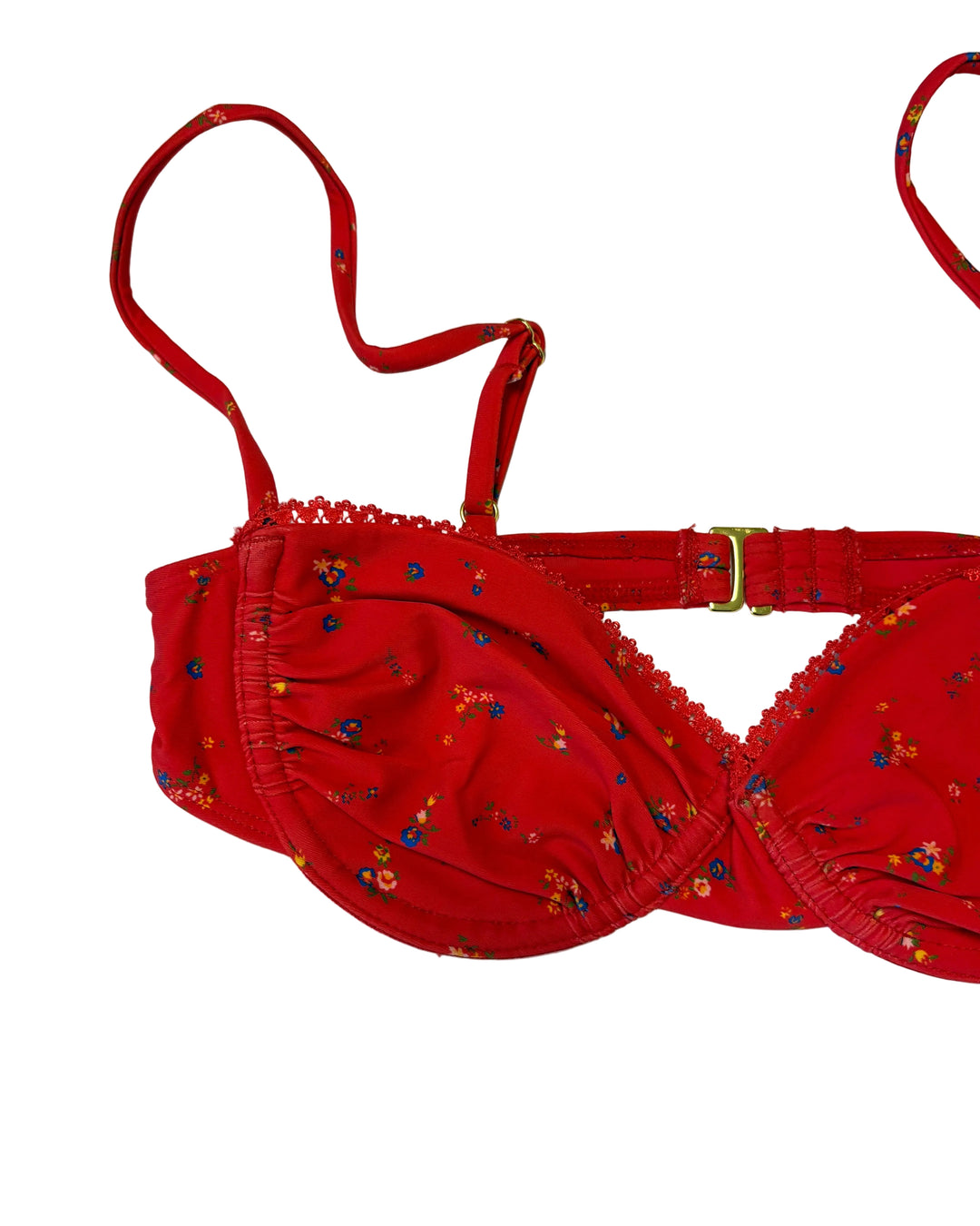 Red Floral Underwire Bikini Top - Size XS