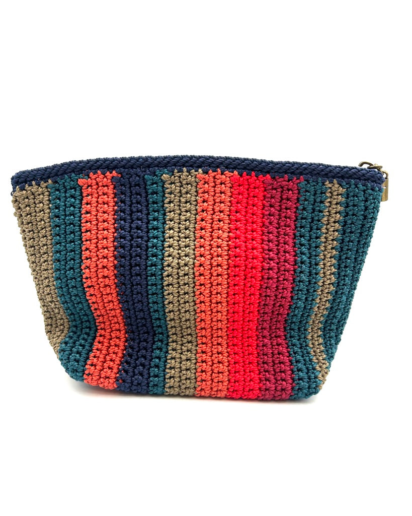 Blue Multicolor Crochet Pouch / Wristlet