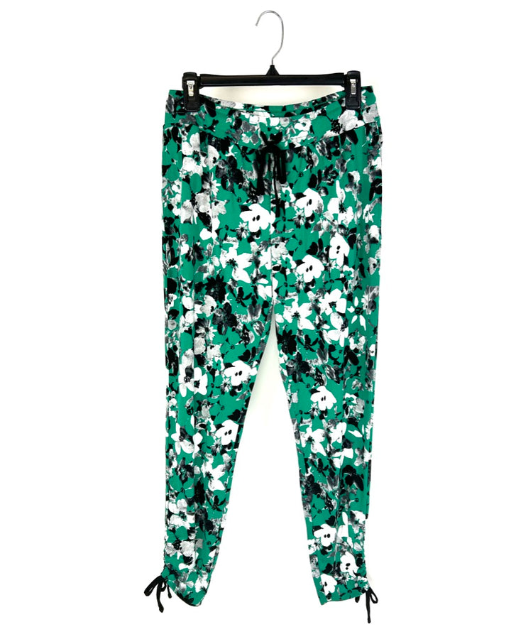 Green And Black Floral Print Pajama Set - Size 6-8