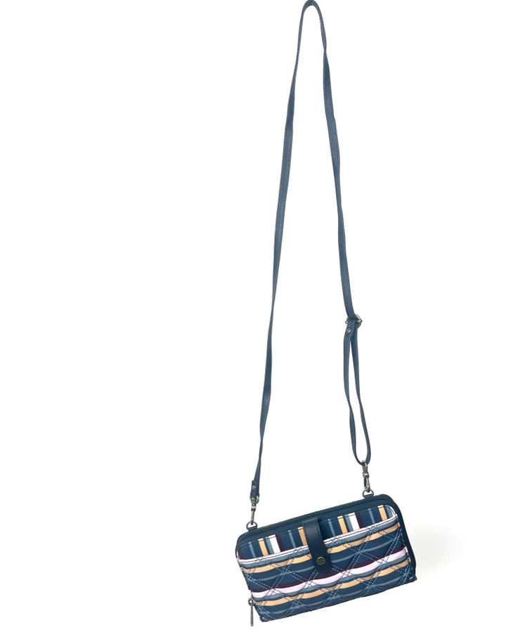 Blue Quilted Multicolor Crossbody Bag / Wristlet