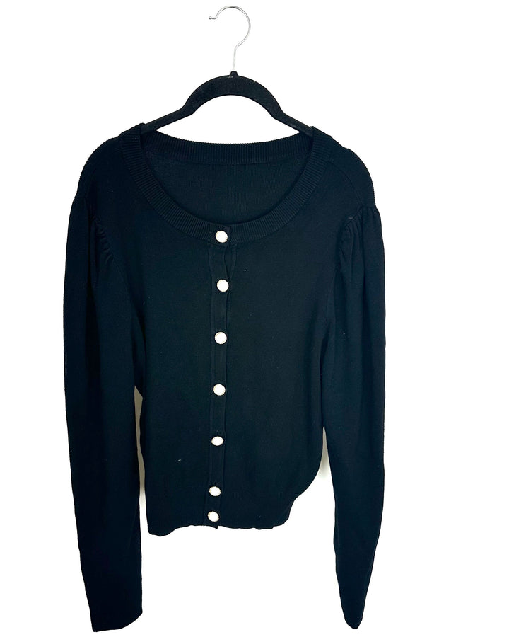 Black Faux Pearl Long Sleeve Cardigan - Size 4/6