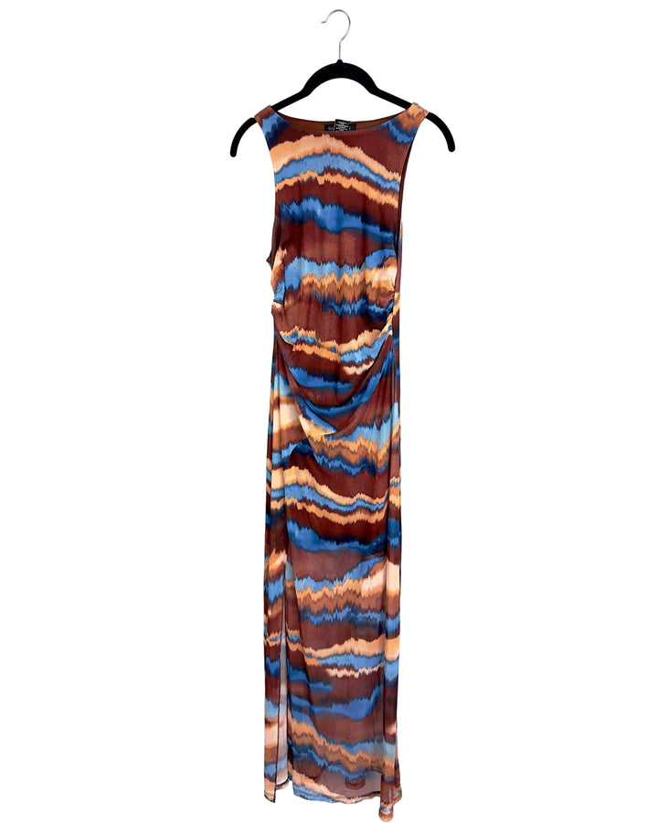 Blue and Brown Patterned Dress - Size 2/4