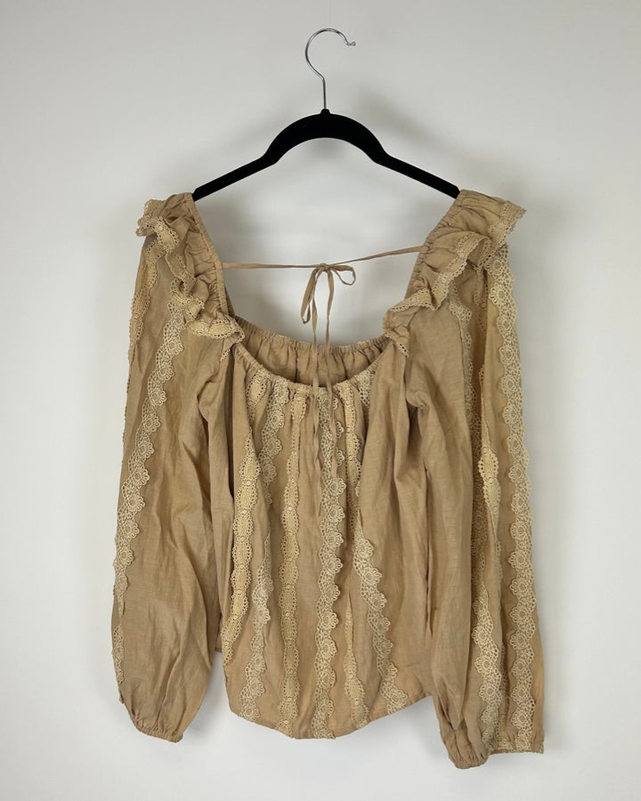 Tan Long Sleeve Ruffle Top - Size 4