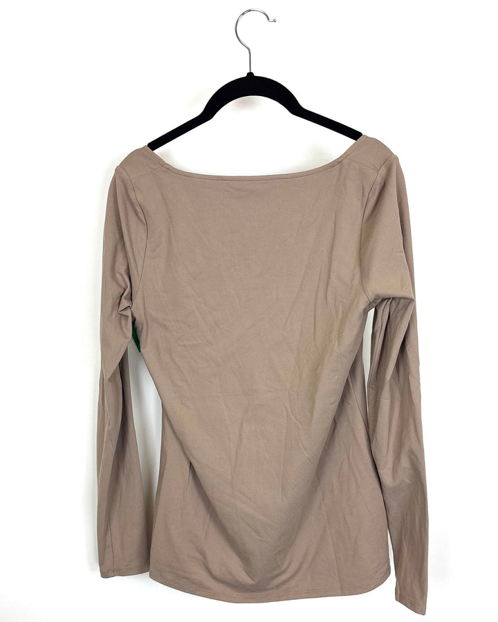 Light Brown Square Neck Long Sleeve Top - Size 2/4