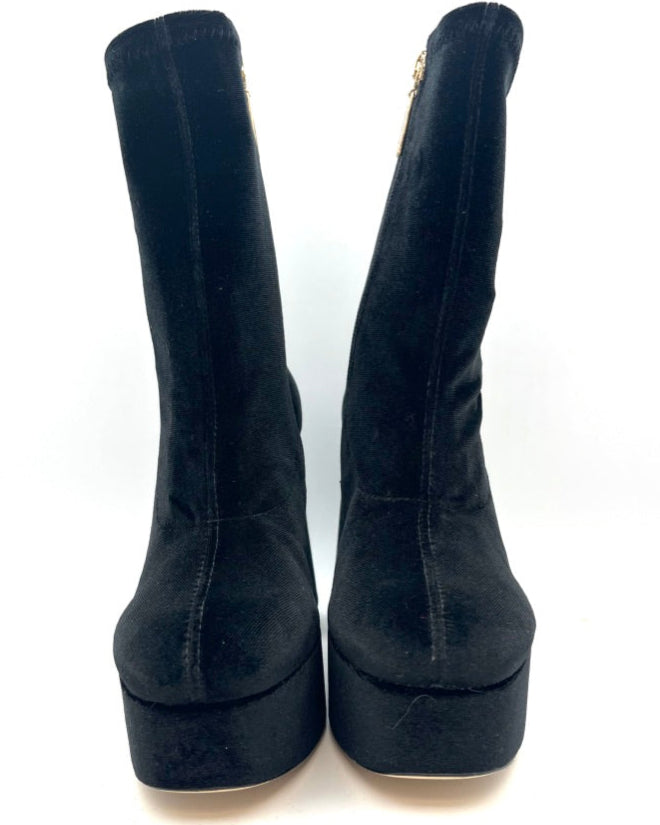 Black Velvet Platform Ankle Boot - Size 6