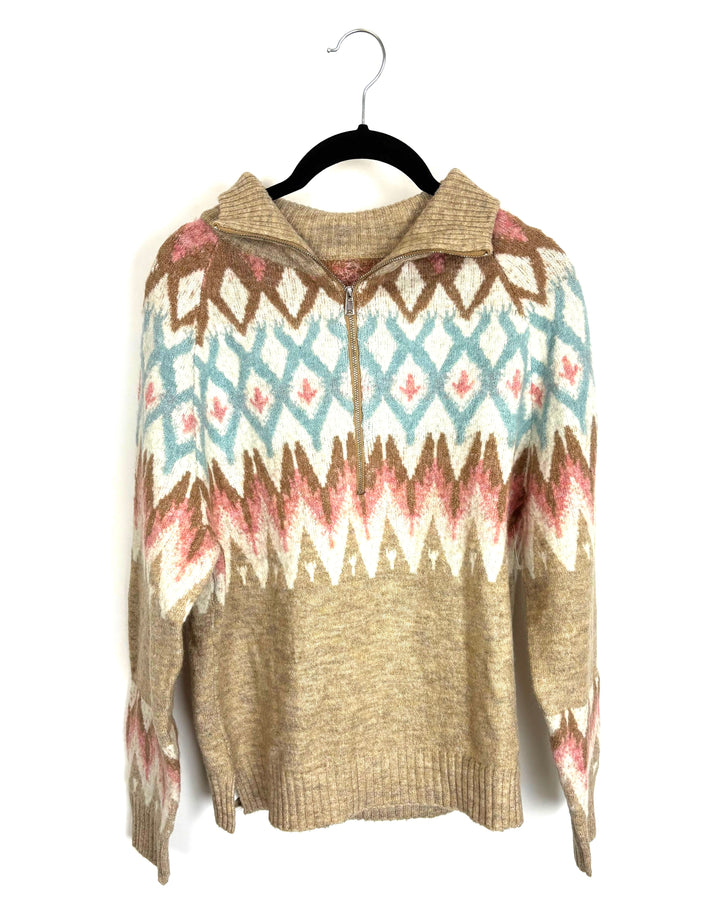Geometric Pattern Quarter Zip Sweater - Size 4/6