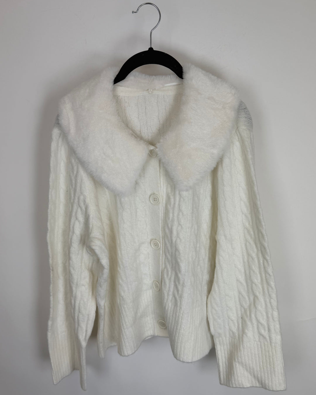 White Faux Fur Collar Sweater - Size 6/8