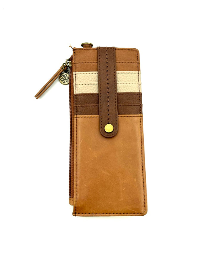 Tan Multicolor Leather Card Wristlet