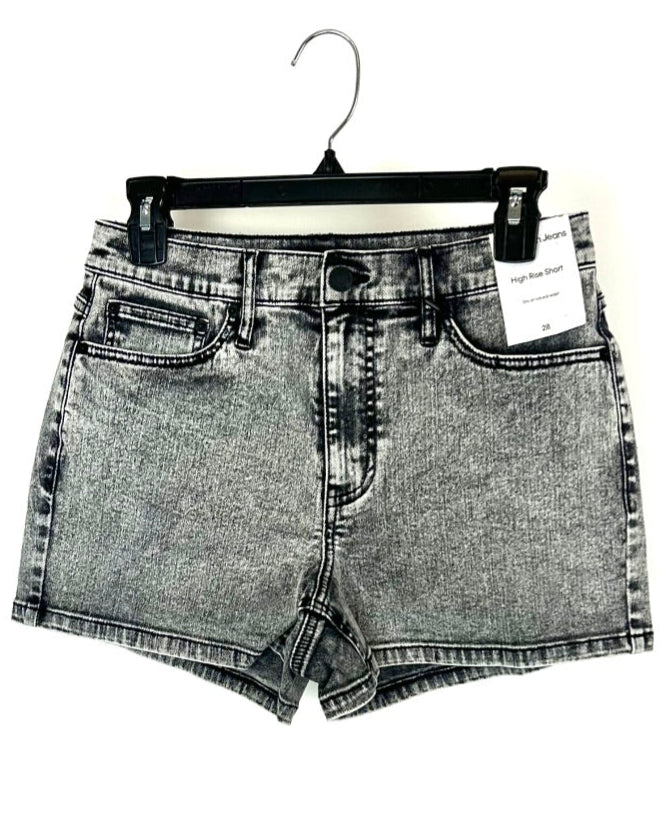 Grey and Black High Rise Acid Wash Shorts - Size 28