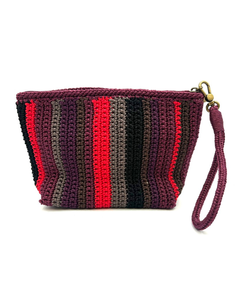 Burgundy Multicolor Crochet Pouch / Wristlet