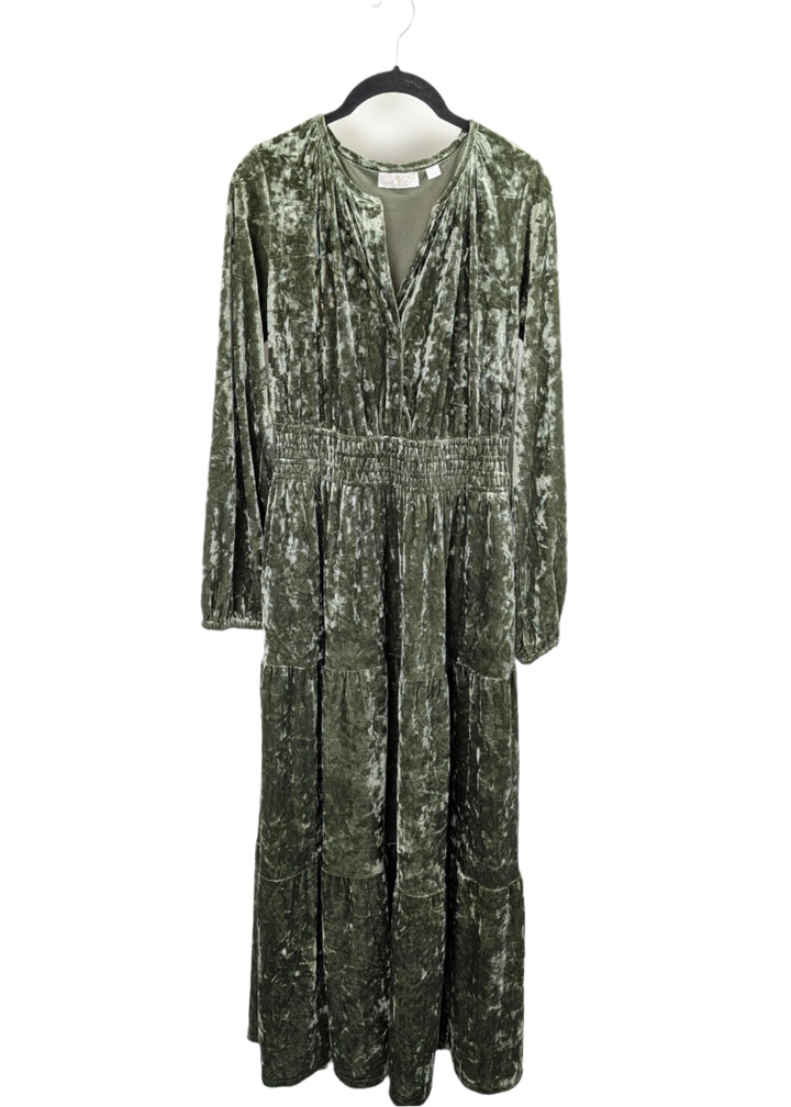 Green Crushed Velvet Long Dress - Size 6/8