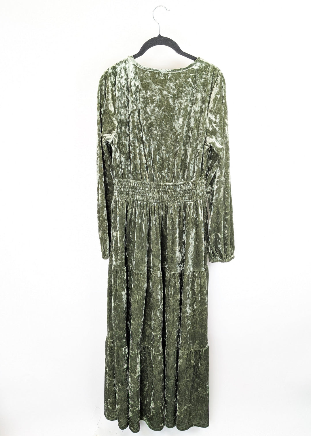 Green Crushed Velvet Long Dress - Size 6/8