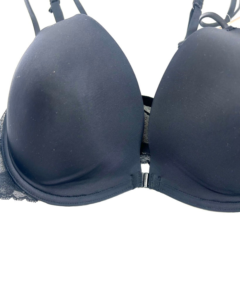 Black Front Clasp Push Up Bra - Size 34DD