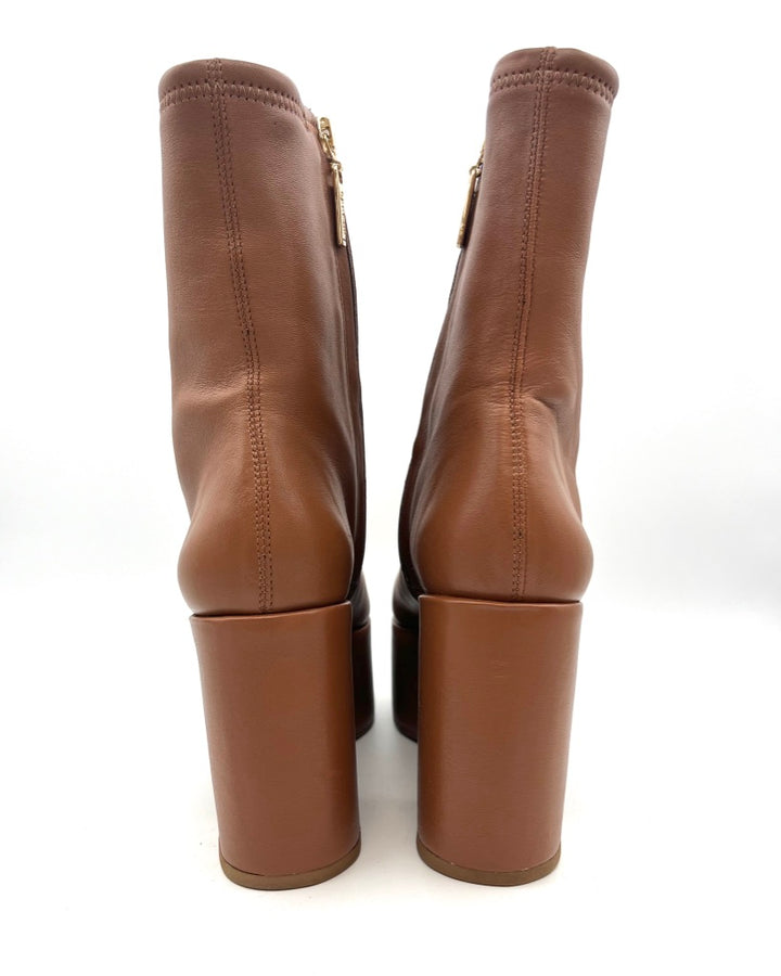 Tan Leather Platform Ankle Boots - Size 8.5