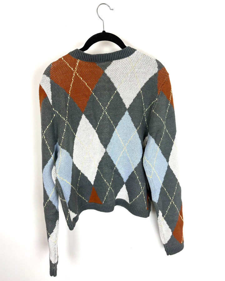 Gray and Orange Diamond Patterned Sweater - Size 6/8