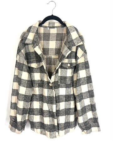 Cream and Black Plaid Cozy Jacket - Size 6/8