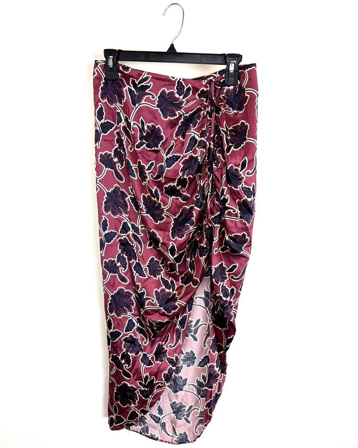 Berry Red Floral Patterned Skirt - Size 4/6