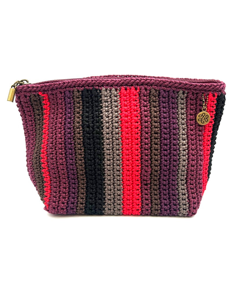 Burgundy Multicolor Crochet Pouch / Wristlet