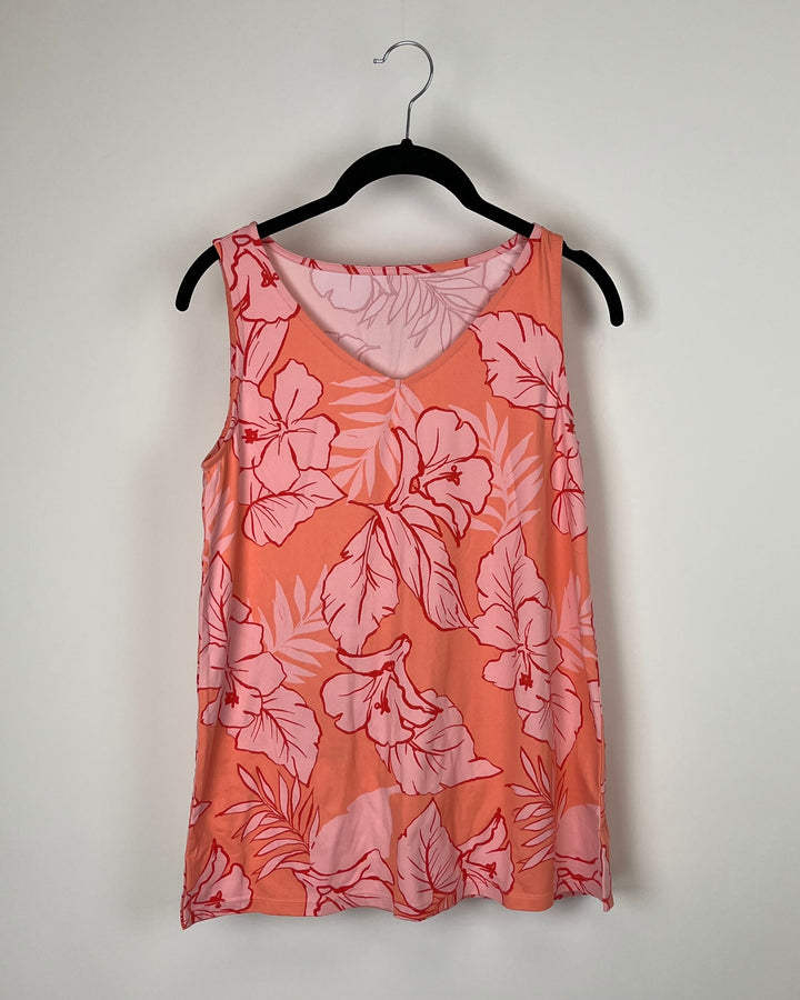 Peach and Pink Floral Tank Top - Size 4-6