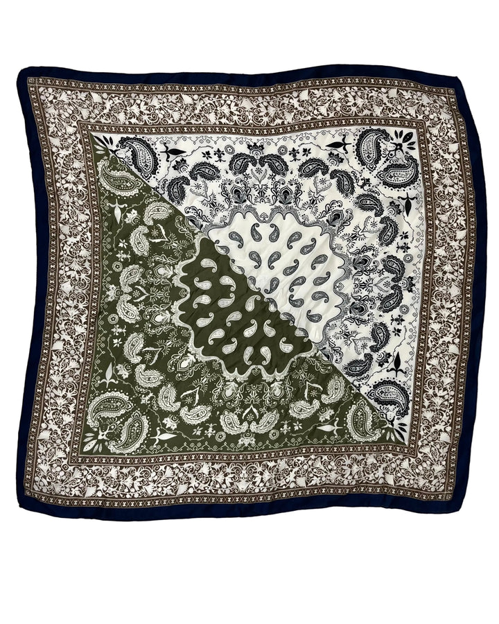 Army Green, Brown, Navy Blue and White Bandana Pattern Multi Wear Scarf
