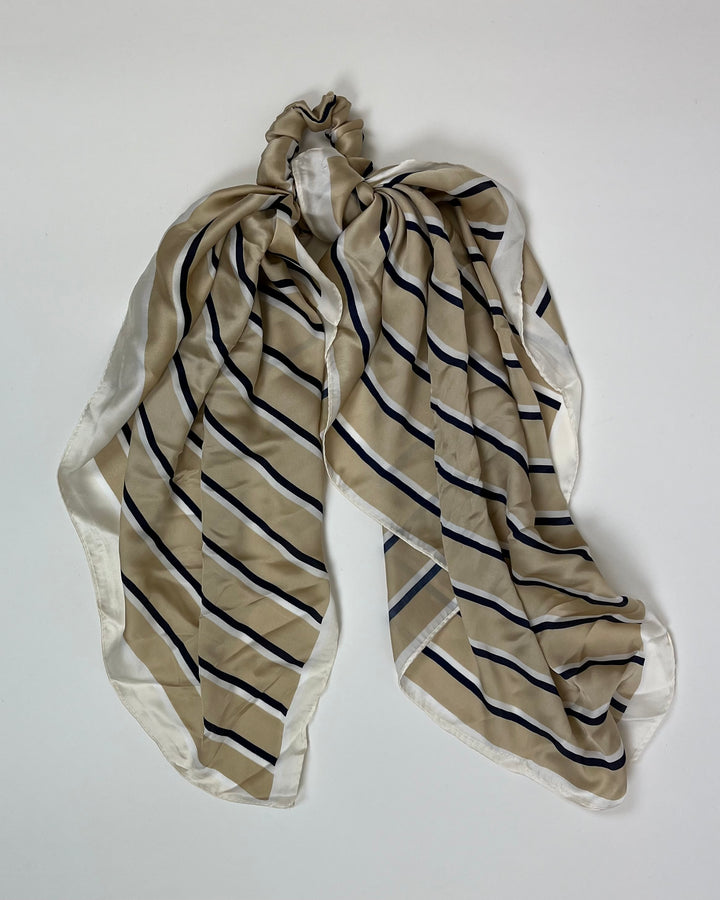 Nude, Navy Blue and White Striped Printed Multi Wear Scarf