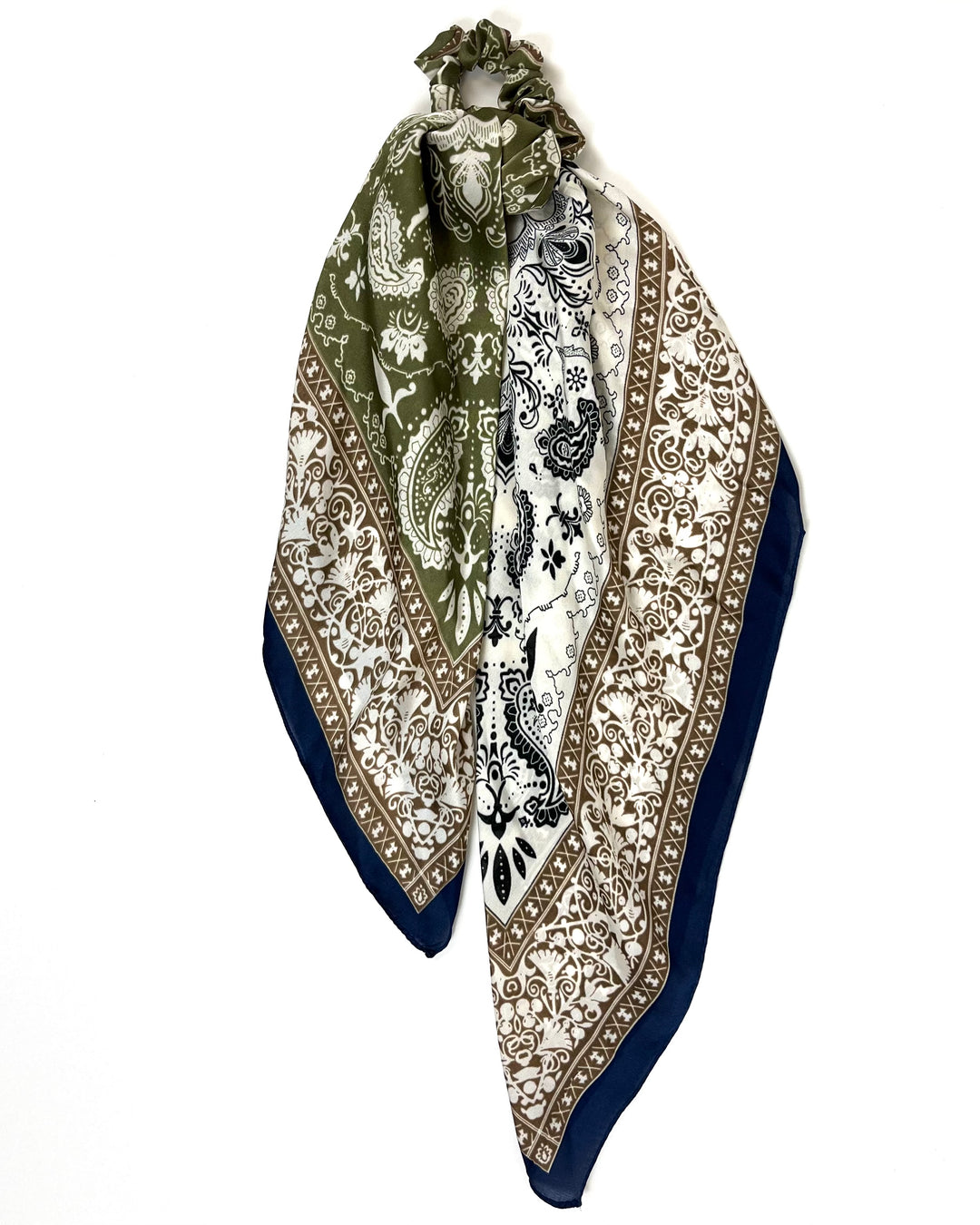 Army Green, Brown, Navy Blue and White Bandana Pattern Multi Wear Scarf