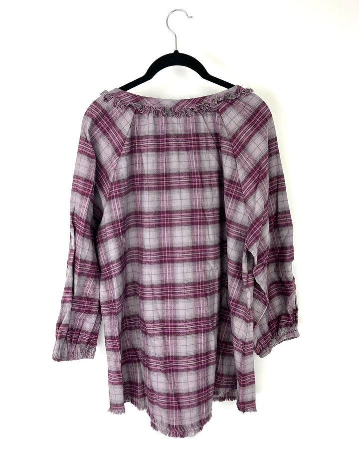 Pink and Gray Flannel Top - Size 10-12