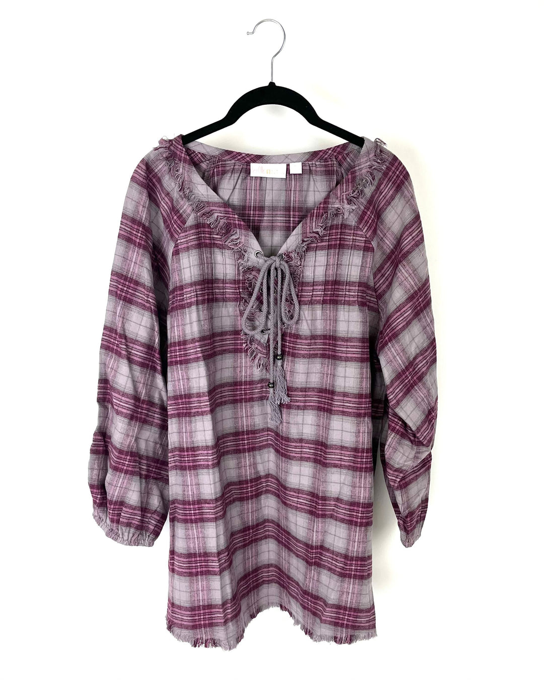 Pink and Gray Flannel Top - Size 10-12
