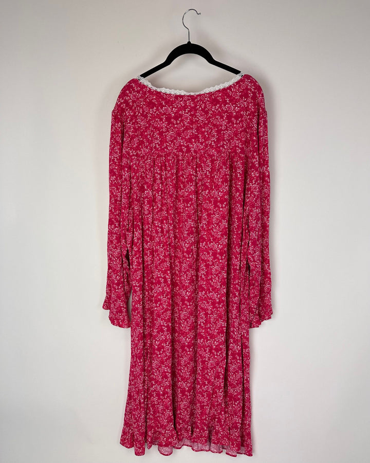 Pink Floral Long Sleeve Nightgown - Size 1X