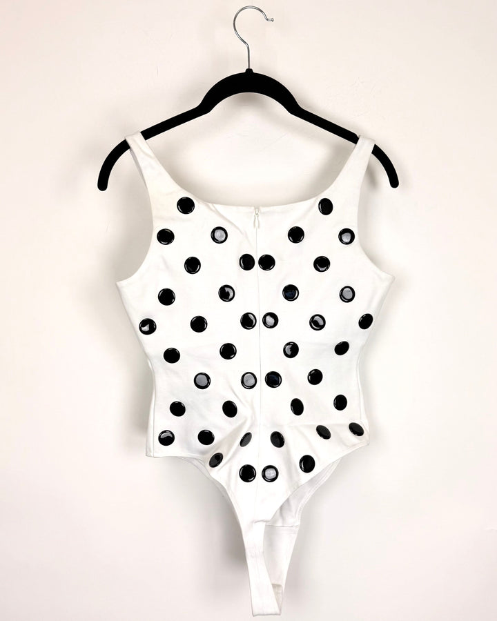 Polka Dot White Body Suit- Size 2/4