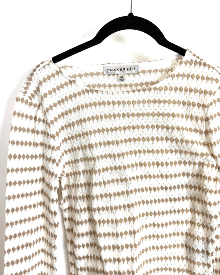 Cream And Tan Stripe Knit Top - Size 6/8