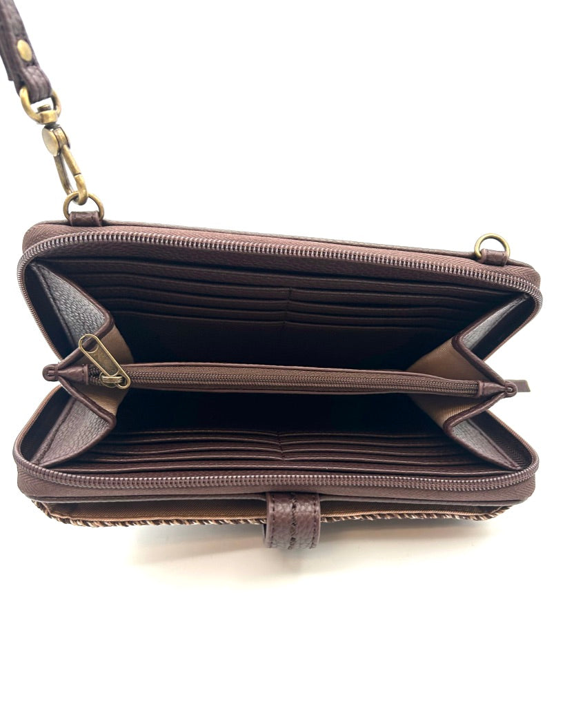 Brown Crochet Crossbody Bag / Wristlet