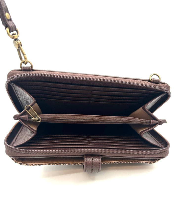Brown Crochet Crossbody Bag / Wristlet